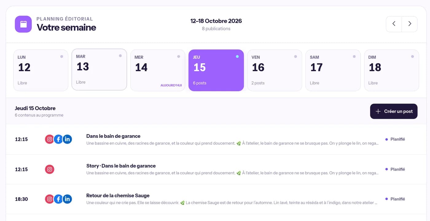 Calendrier de la semaine